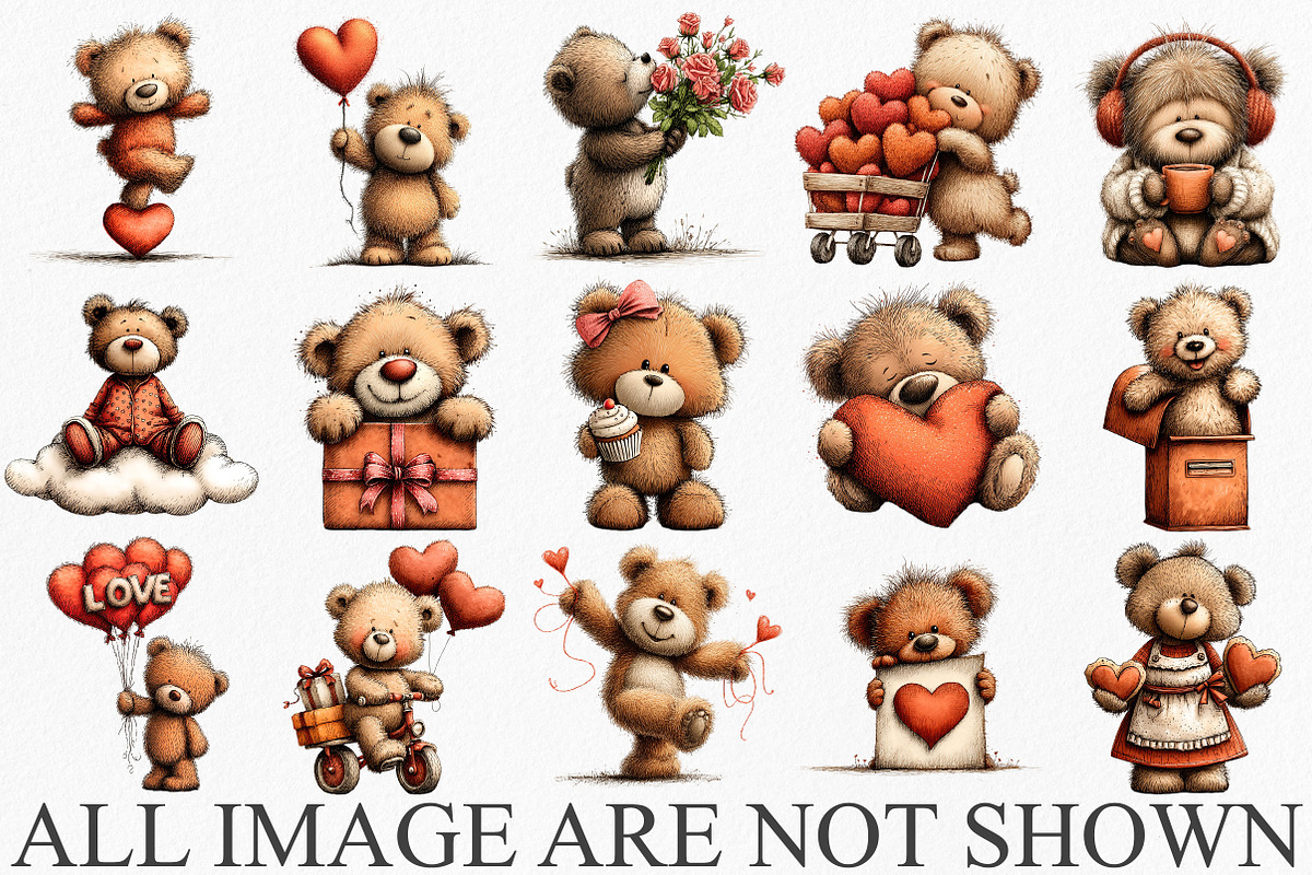 Whimsical Valentine Bear Clipart, an Illustration by Canvas Craft (Photo 3 of 6)