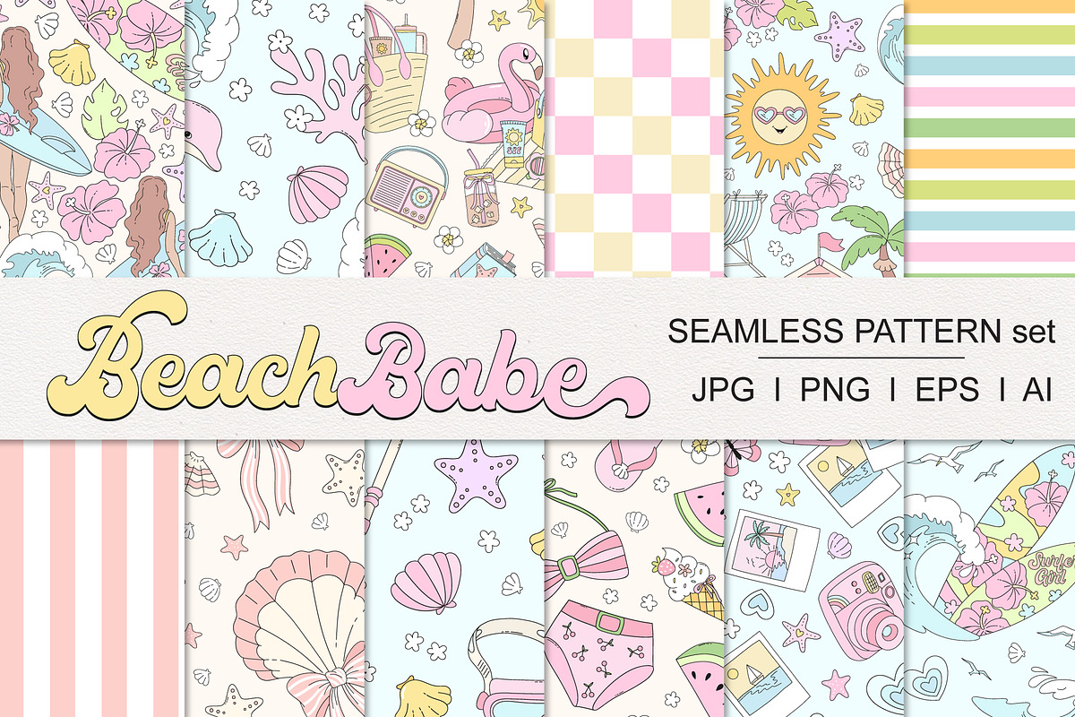 Pastel Coquette Beach Girl Seamless, a Pattern Graphic by @olga.angelloz (Photo 1 of 3)