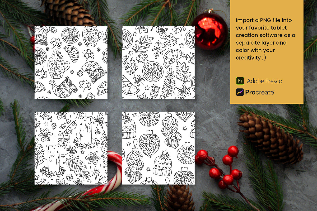 Seamless Coloring Pages | Christmas, a Pattern Graphic by ChristinaDesigns (Photo 3 of 5)