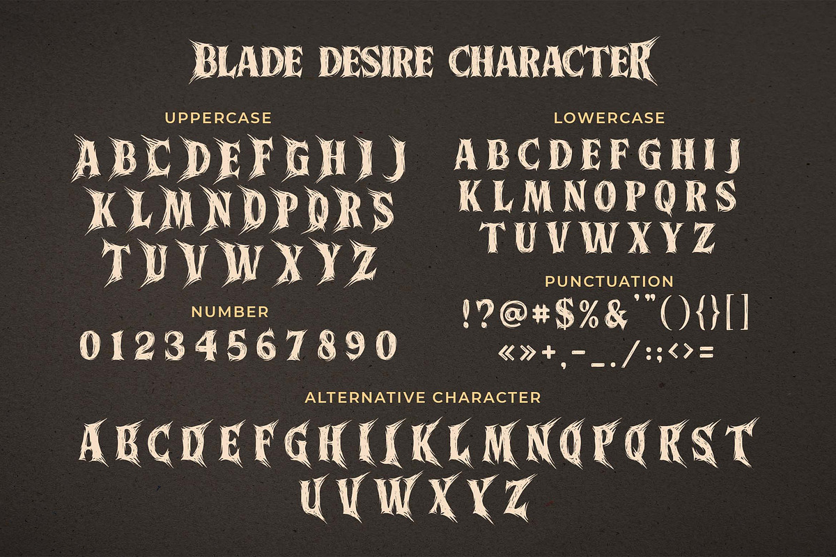 Blade Desire a Blackmetal Font, a Blackletter Font by Blankids Studio (Photo 9 of 10)