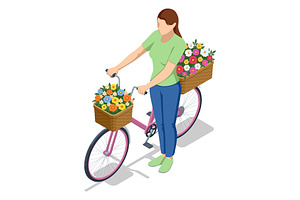 Woman with bicycle and flower basket