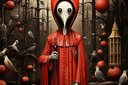 surreal portrait of monster in red clothes. Generative Ai, an Abstract Photo by Ales Munt