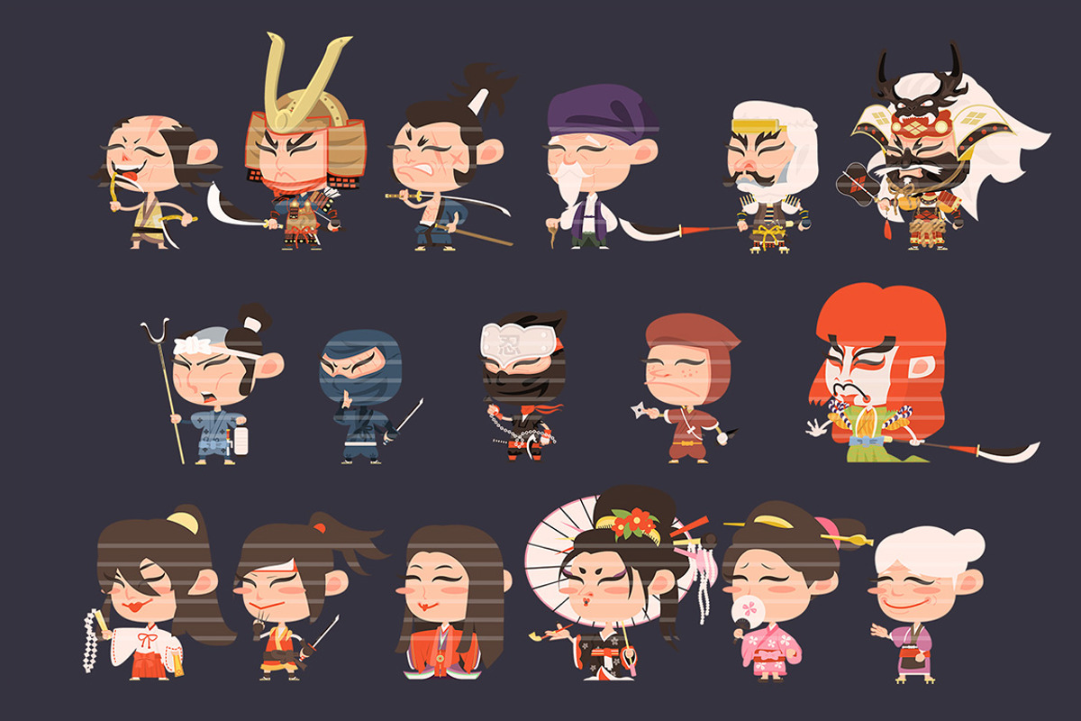 36 Samurai Characters, a Person Illustration by Flat Icons (Photo 3 of 4)
