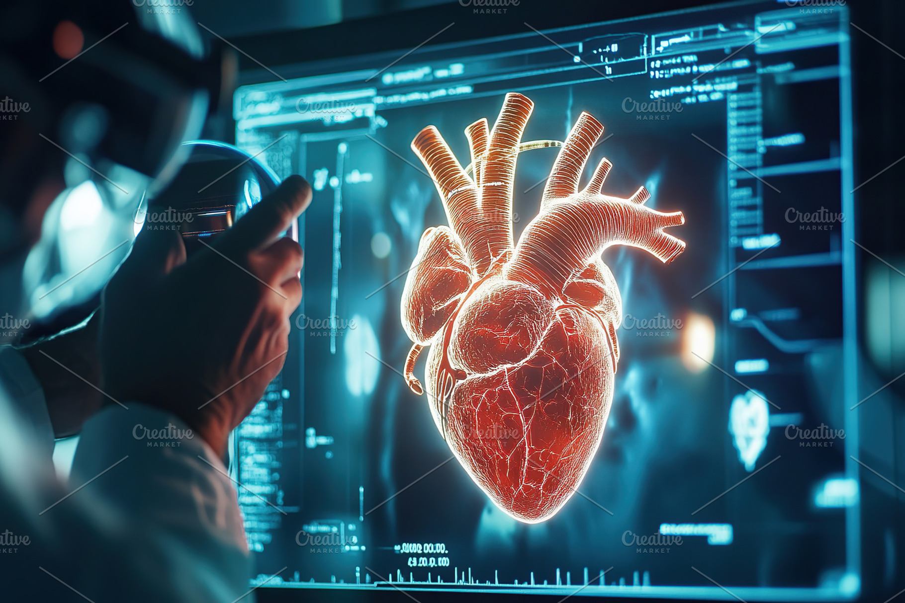 Doctor checking human heart on AI hologram, with virtual reality, a Technology Photo by AlyaAnd