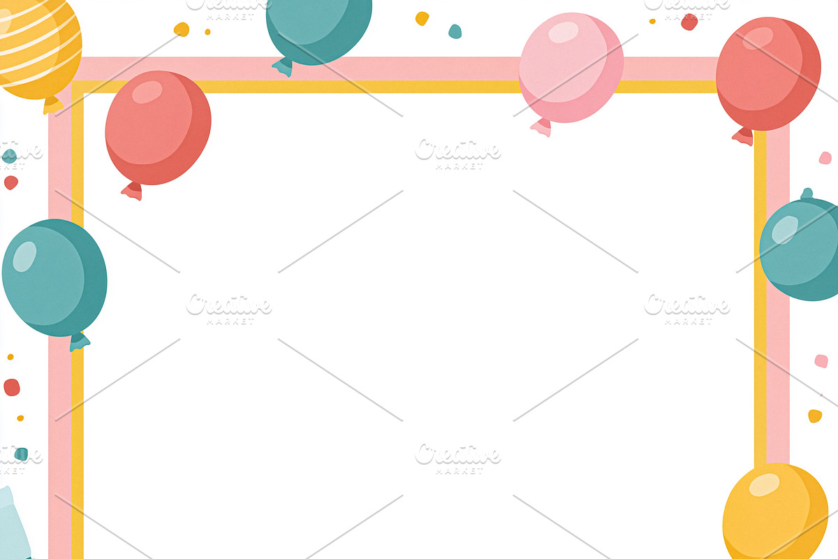 Birthday party frame with festive balloons, cupcake, gift, and p, an Illustration by Studio ANNA (Photo 2 of 2)