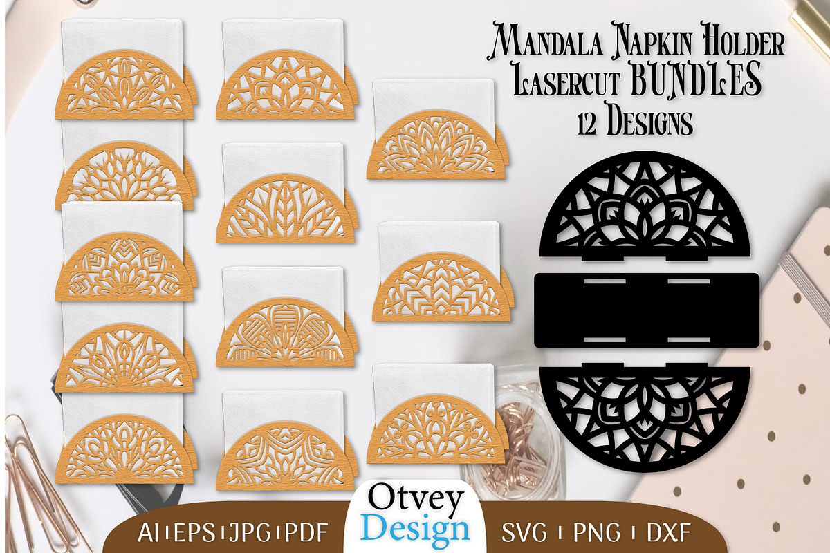 Mandala Napkin Holder Lasercut BUNDL, a Graphic by OTVEY DESIGN (Photo 1 of 13)