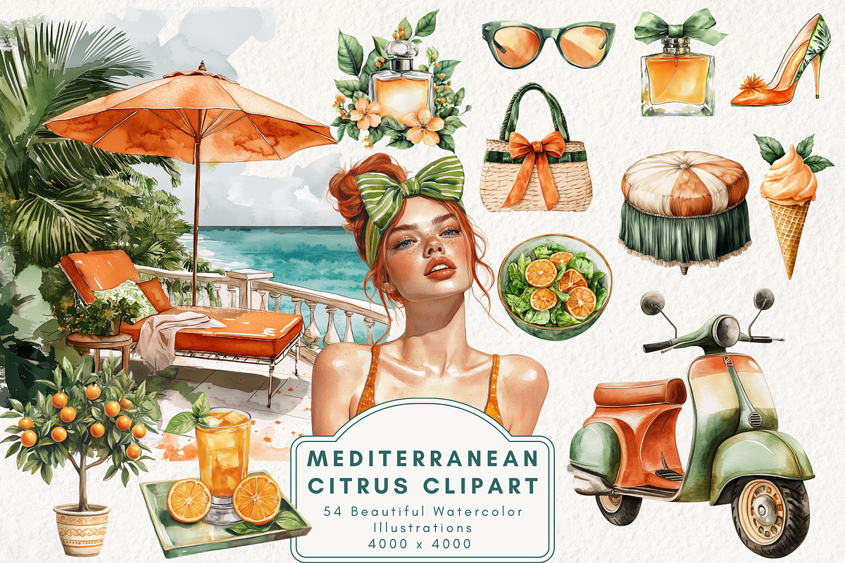 Mediterranean Citrus Clipart, an Illustration by NadiaTheronArt (Photo 1 of 5)