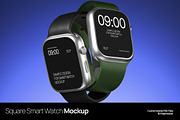 Square Smart Watch Mockup, a Wearable Device Mockup by graphicook (Thumbnail 1 of 4)
