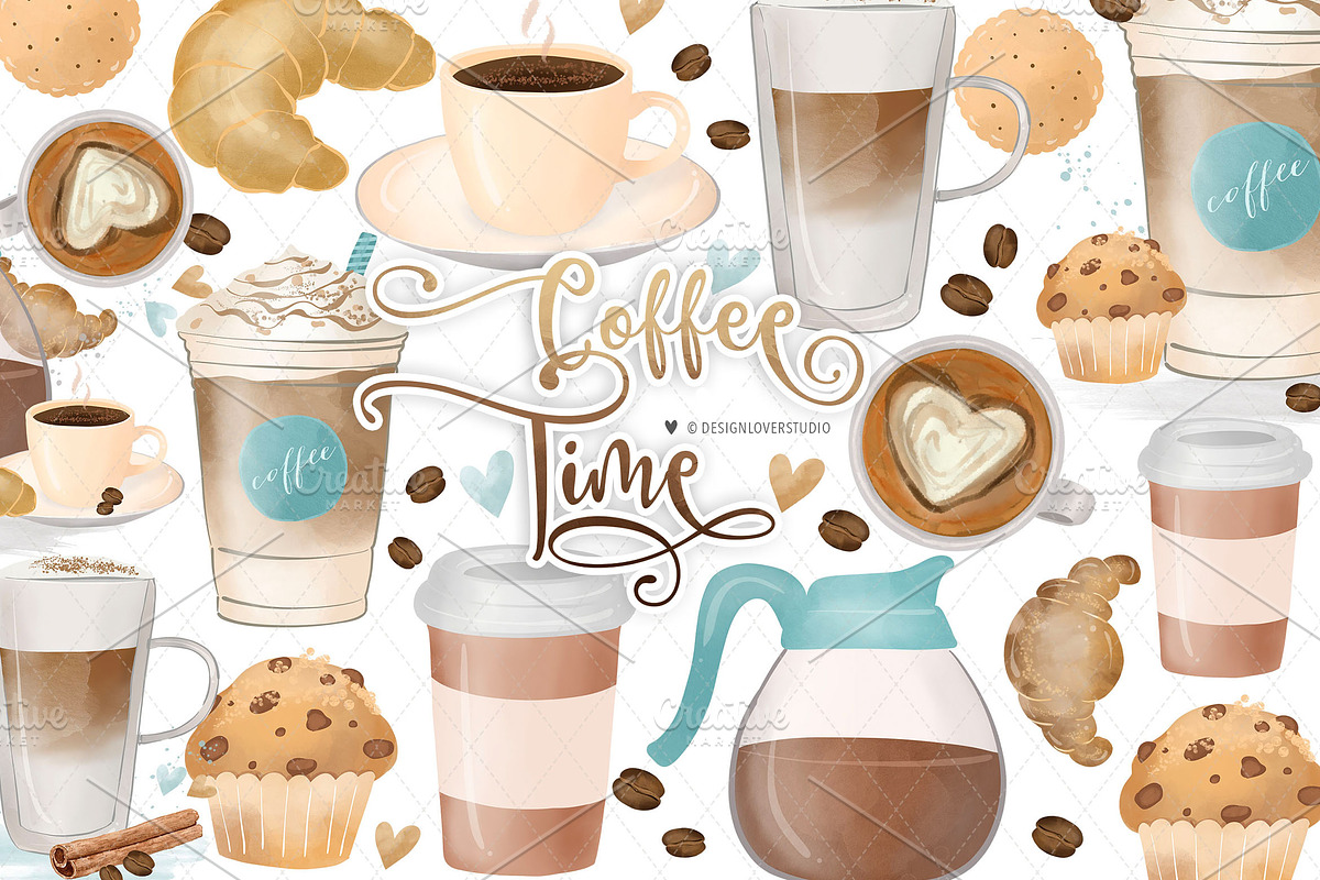 Watercolor Coffee design, an Illustration by designloverstudio (Photo 1 of 2)