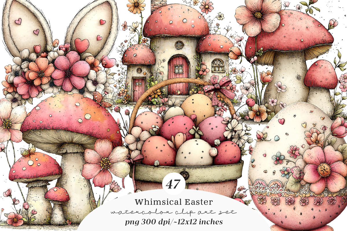 Whimsical easter clipart set, an Illustration by SinaCreation (Photo 1 of 10)