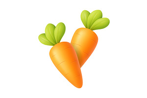 Two fresh carrots with green leaves, a Food Illustration by GraphiShop