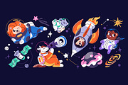 Cute animals astronauts in space set, an Animal Illustration by PaperTrident (Thumbnail 2 of 6)
