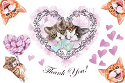 Valentine's Day Watercolor Cats, an Animal Illustration by TanataDesign (Thumbnail 10 of 10)