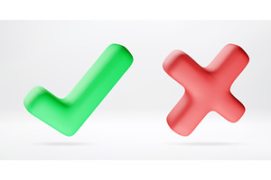 3D green check mark and red cross, an Object Illustration by Abscent