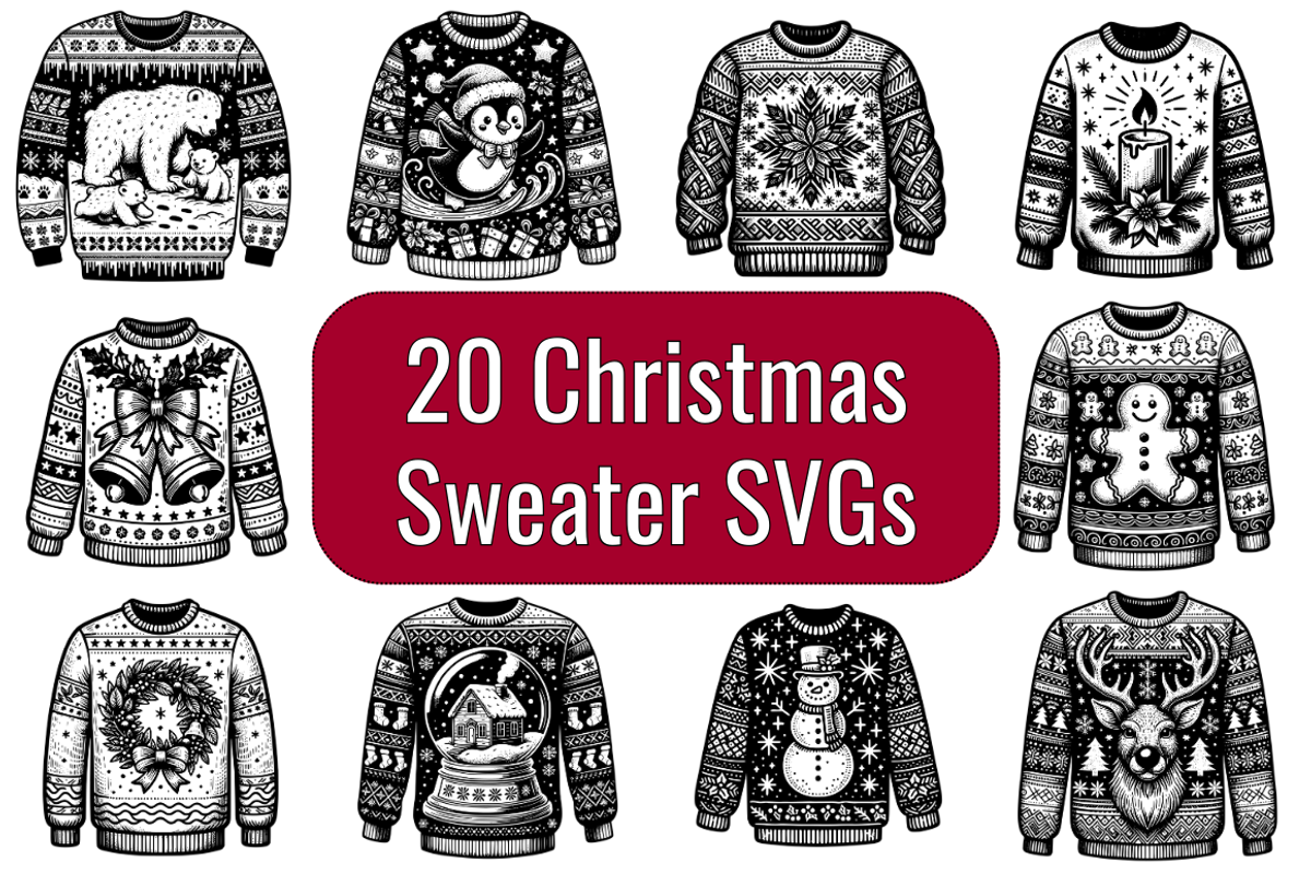 20 Christmas Sweater Line Art SVGs, a Graphic by Dreamy Little Graphics (Photo 2 of 4)
