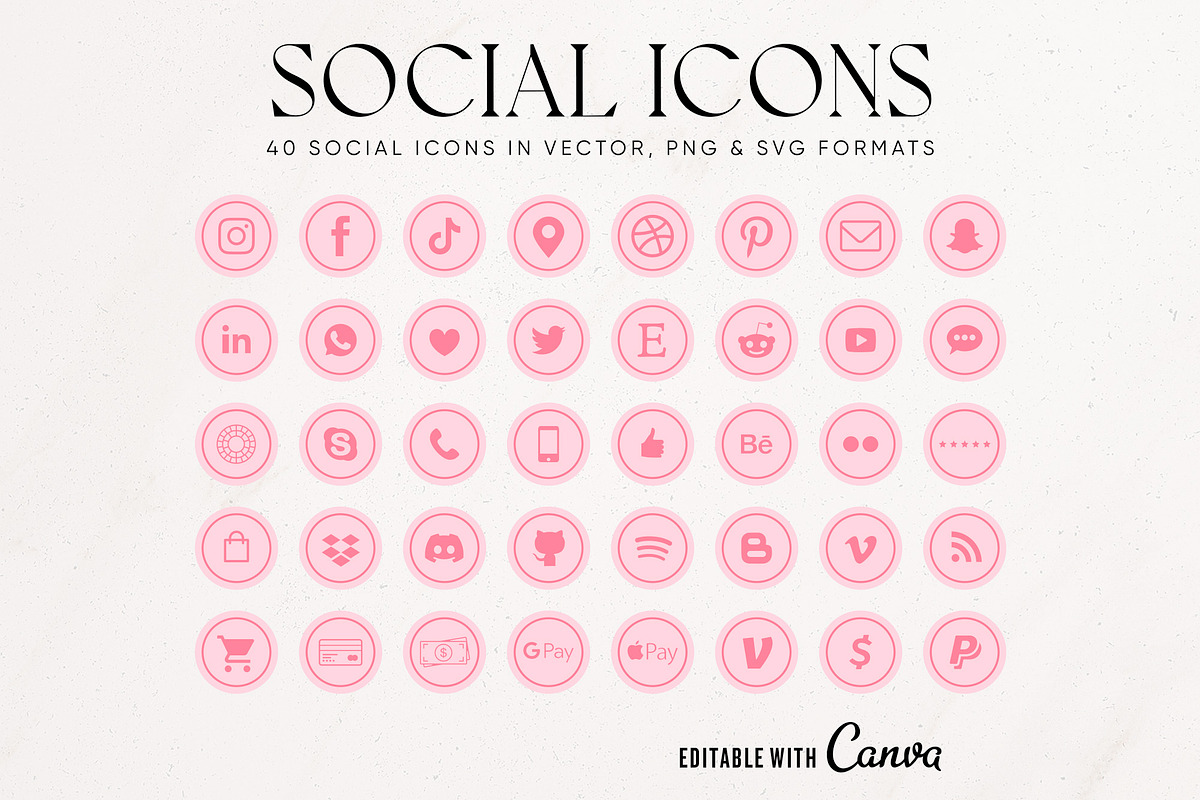 Bright Pink Socil Media Icon Bundle, a Solid Icon by Indie Grace Design (Photo 1 of 2)