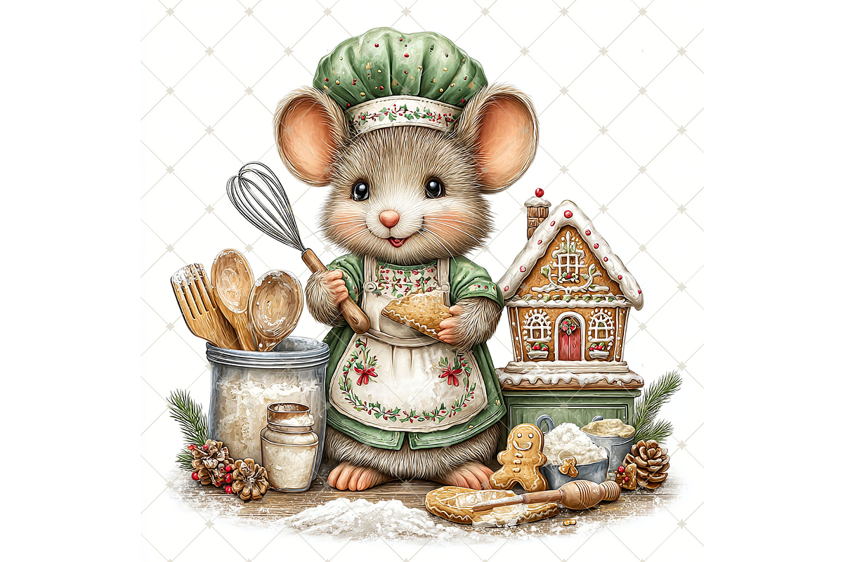 Christmas Mouse Baking Clipart JPG, a Seasonal Illustration by Memories By Lea (Photo 13 of 17)