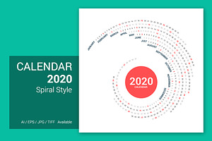 Calendar 2020 Spiral Vector Design