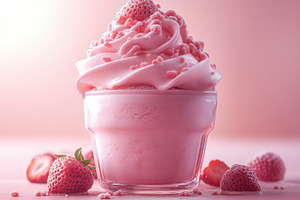 Sweet strawberry dessert served in a, a Photo by Tanuart