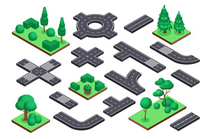 Isometric road and nature elements, a Work Illustration by Frogella