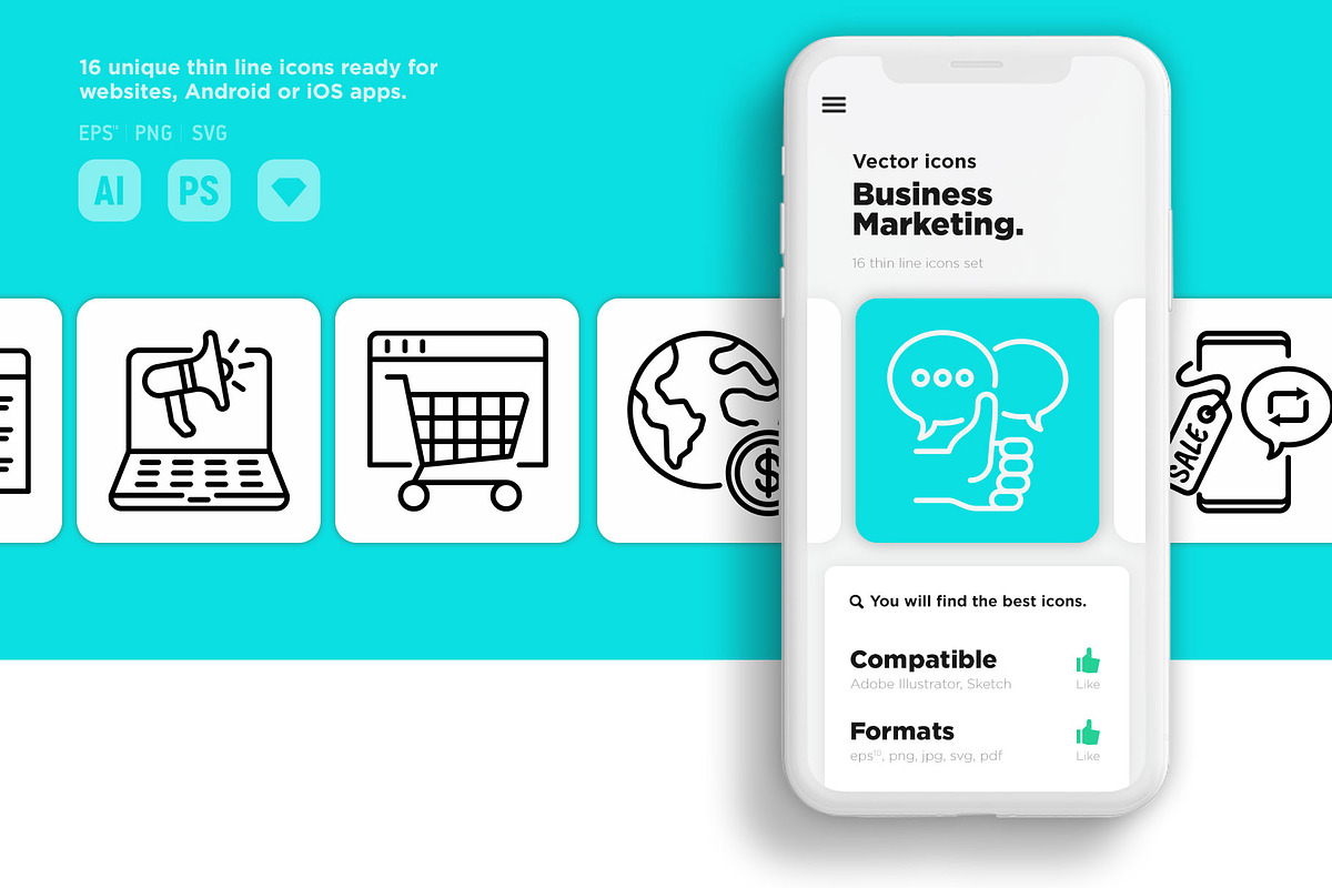 Business Marketing | 16 Icons Set, an Outline Icon by Alex Blogoodf (Photo 10 of 15)