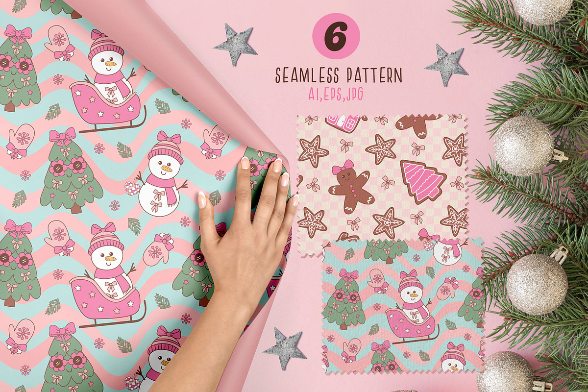 Pink Christmas Vector Collection, a Seasonal Illustration by NataKa (Photo 7 of 11)