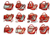 Red Luxury Bag and Heels Clipart, an Illustration by DreamArtGraphic (Thumbnail 2 of 5)