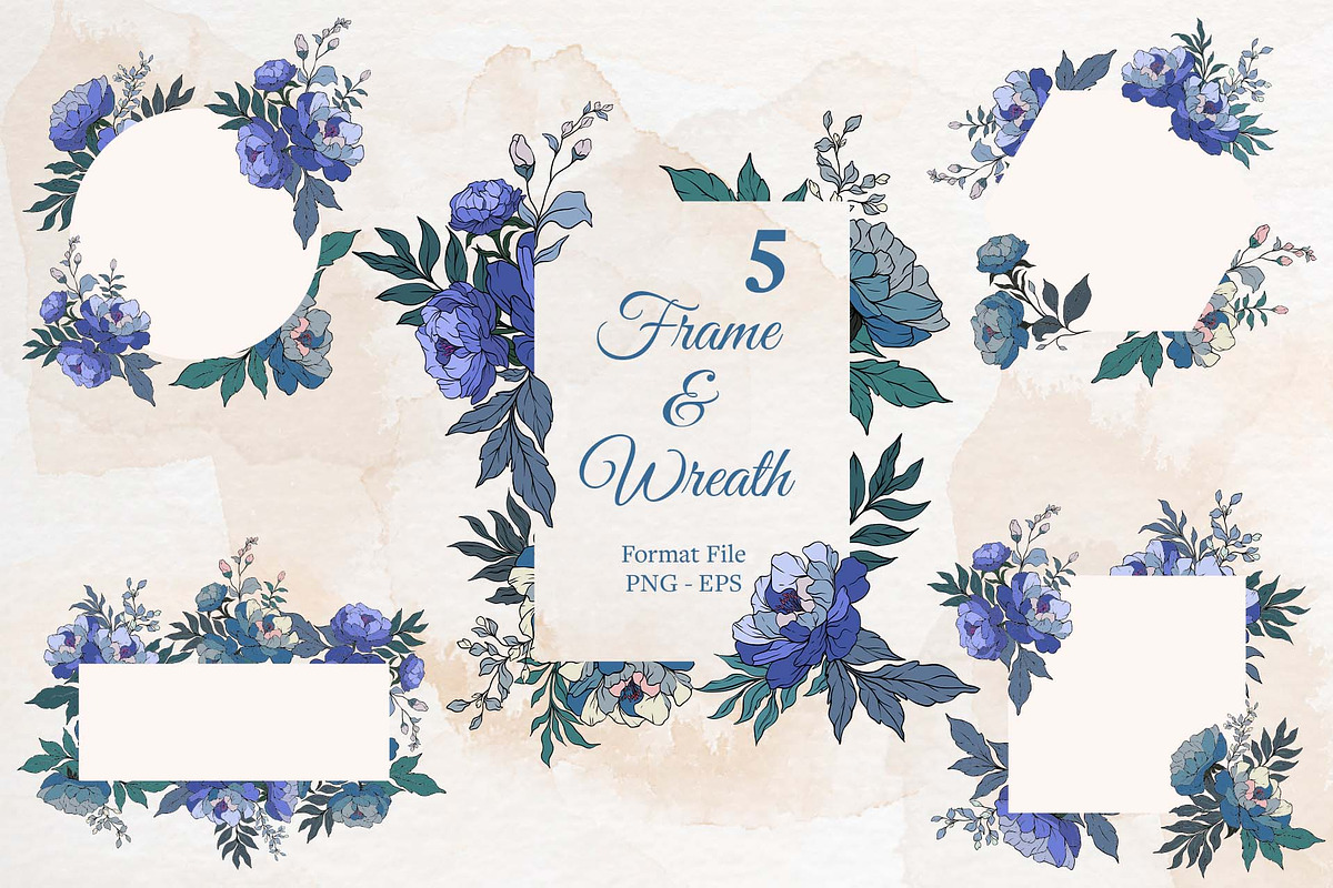Blue Peony Flowers Set, a Decorative Illustration by Papatongartist (Photo 6 of 6)
