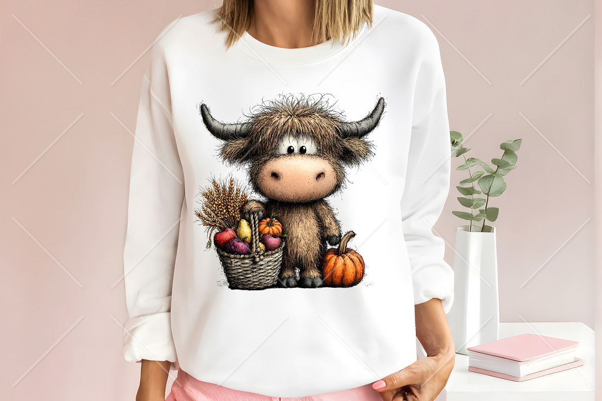 Whimsical Autumn Highland Cow PNG, a Seasonal Illustration by Canvas Craft (Photo 6 of 10)