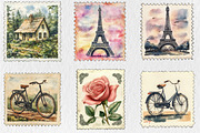 Vintage Arts Postage Stamps Clipart, a Seasonal Illustration by Rose Art (Thumbnail 3 of 4)