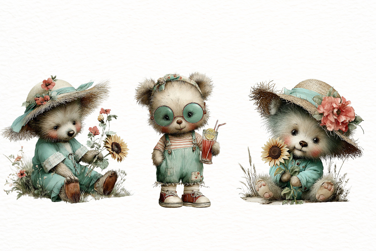 Whimsical Summer Teddy Bear Clipart, an Illustration by Designworld (Photo 5 of 8)