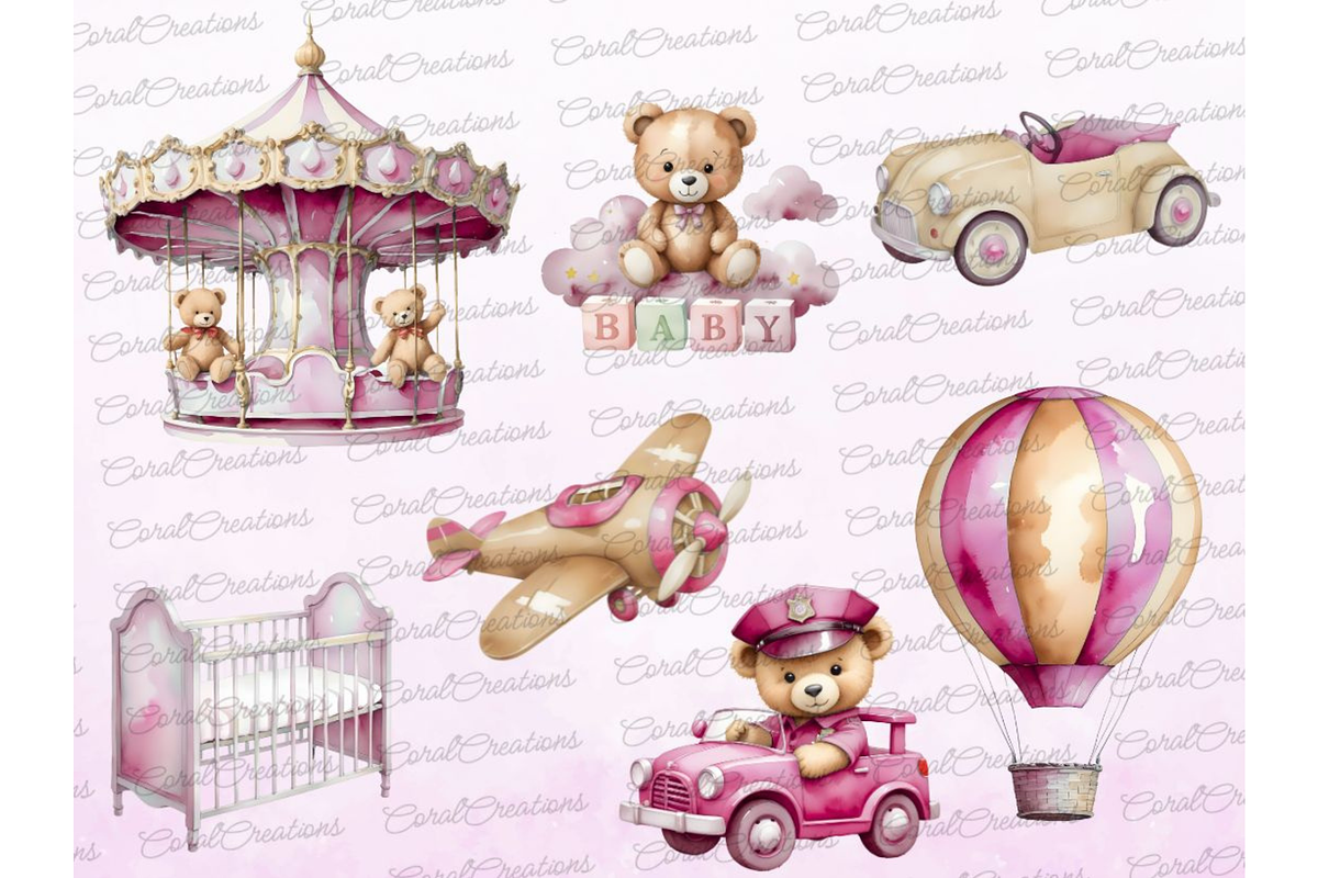 Watercolor Teddy bear clipart pink, a Decorative Illustration by Coral Beauty (Photo 3 of 4)