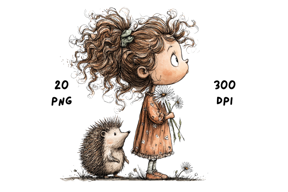 Whimsical Floral Girl & Hedgehog, an Animal Illustration by GiraffeCreative (Photo 6 of 20)