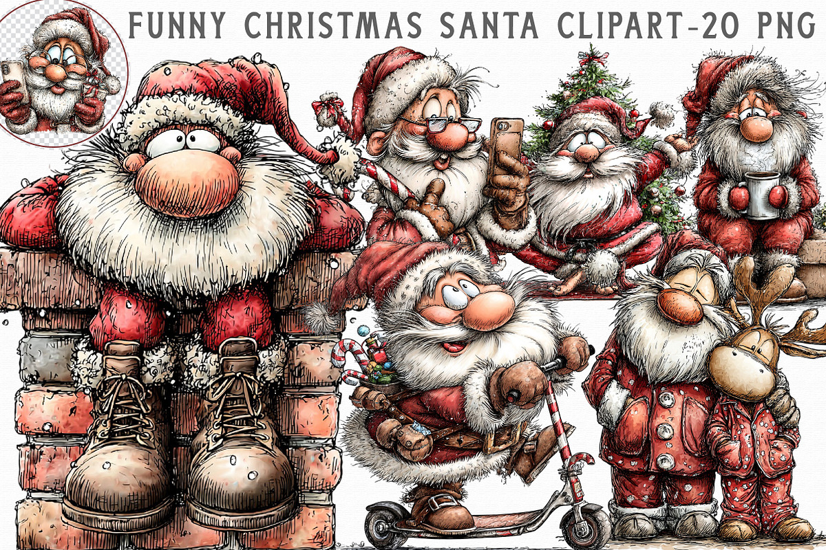 Funny Christmas Santa Clipart, an Illustration by Libby Wishes (Photo 1 of 9)
