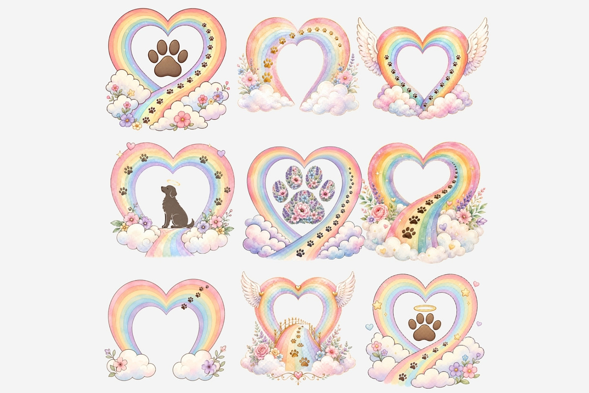 Rainbow Bridge Heart Clipart 15 PNG, an Animal Illustration by Tanya Kart (Photo 6 of 10)