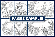 200 Moon and Flowers Coloring Pages, an Education Illustration by BrightMart (Thumbnail 2 of 3)
