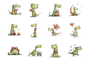 Whimsy Dino Clipart Set, an Animal Illustration by fashionaddict (Thumbnail 3 of 7)