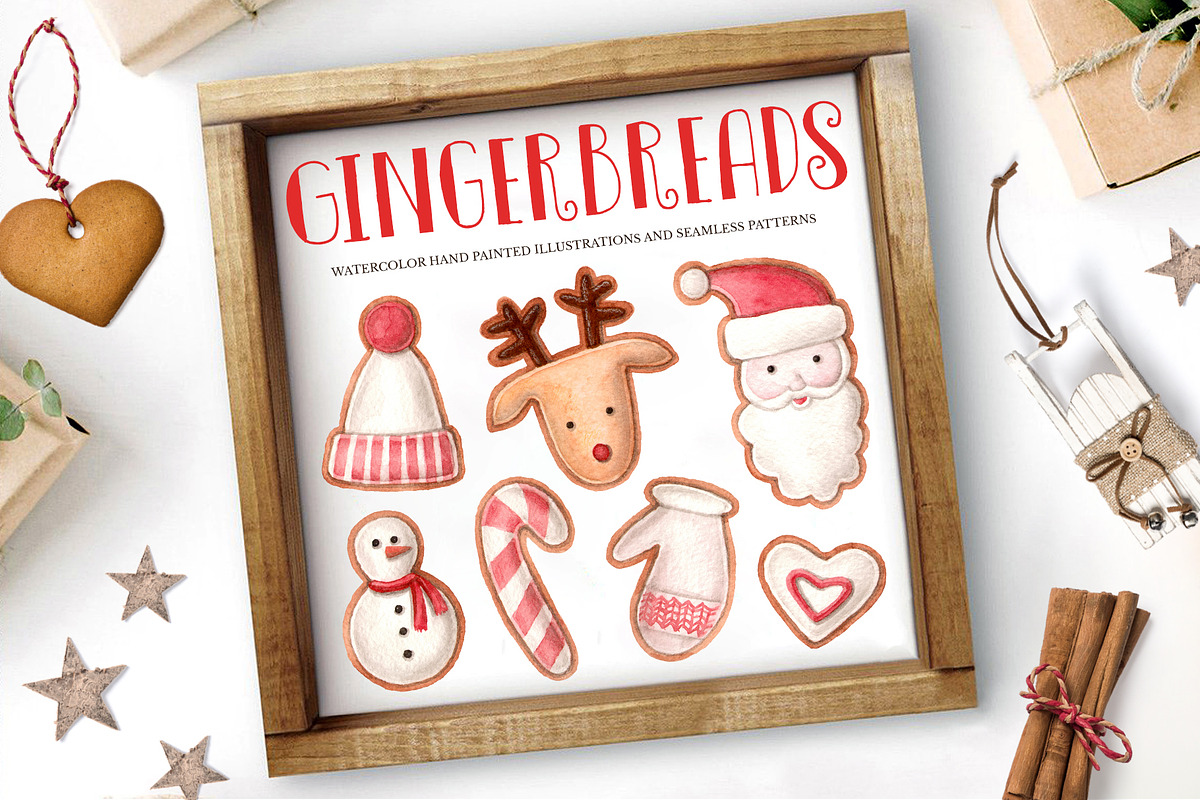 Watercolor Christmas Gingerbreads, a Seasonal Illustration by alenaganzhela (Photo 1 of 8)