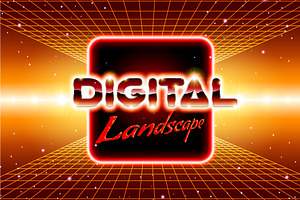 Retro futuristic landscape with neon