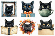 Watercolor Peeking Black Cat Clipart, an Illustration by Craft Nest (Thumbnail 5 of 6)