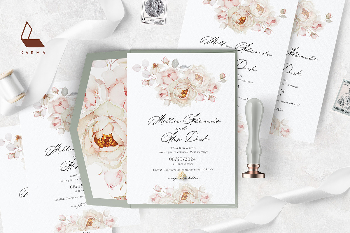Fiona Wedding Invitation Set PSD preview 5
