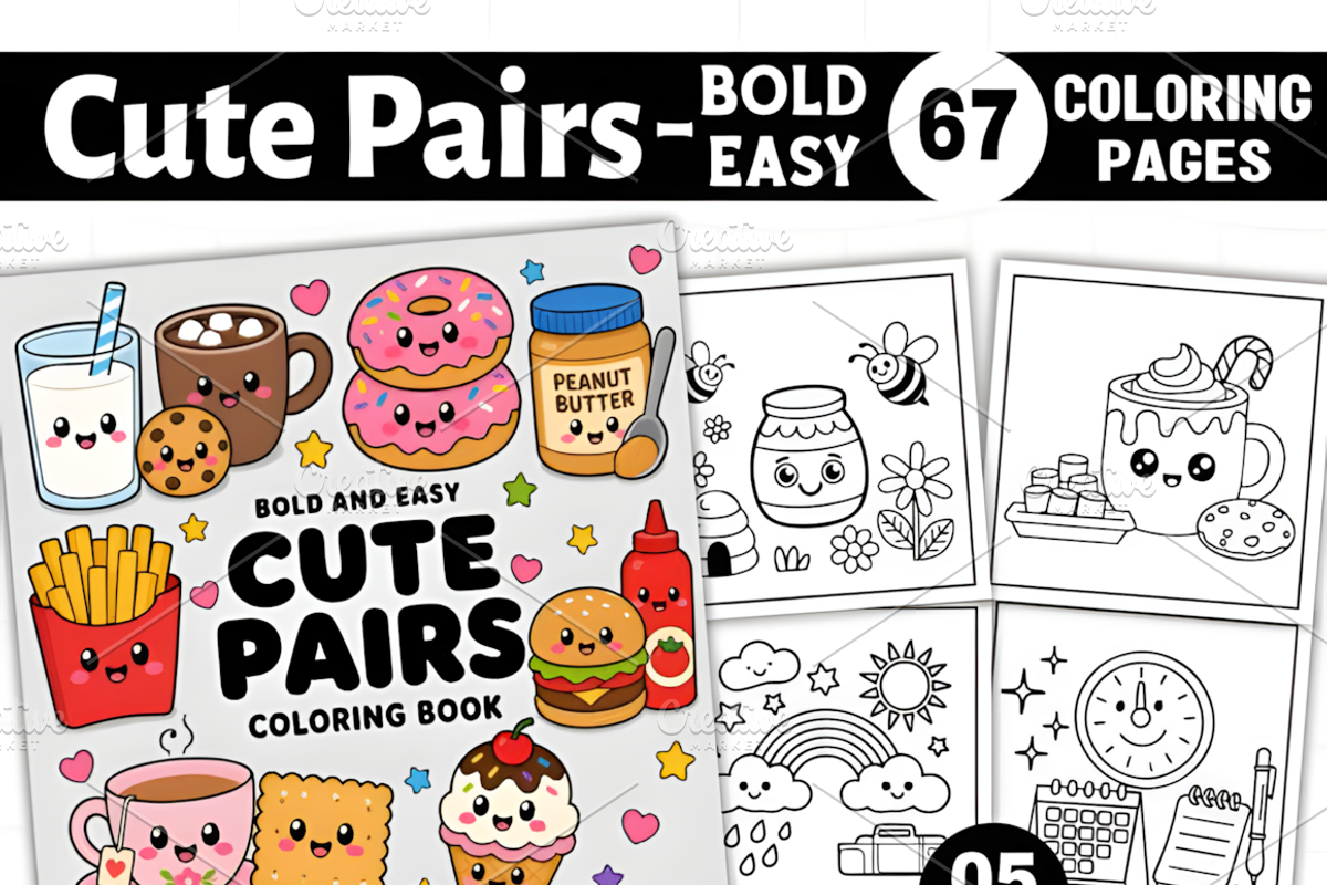 Cute Pairs Bold and Easy Coloring, a Decorative Illustration by Design Station (Photo 1 of 3)