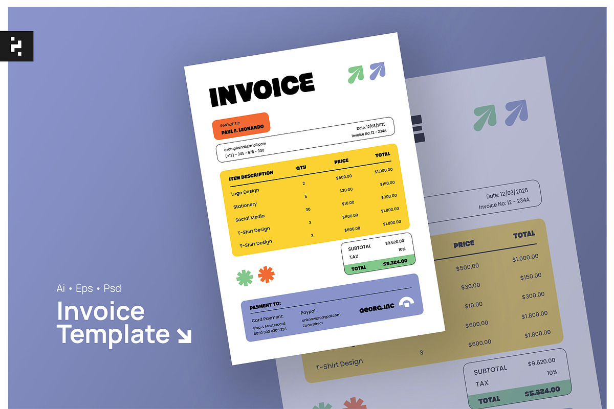 Retro Creative Invoice, a Stationery Template by Neermana