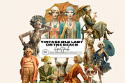 VINTAGE OLD LADY BEACH CLIPART PACK, a Person Illustration by Daring Digies (Thumbnail 1 of 10)