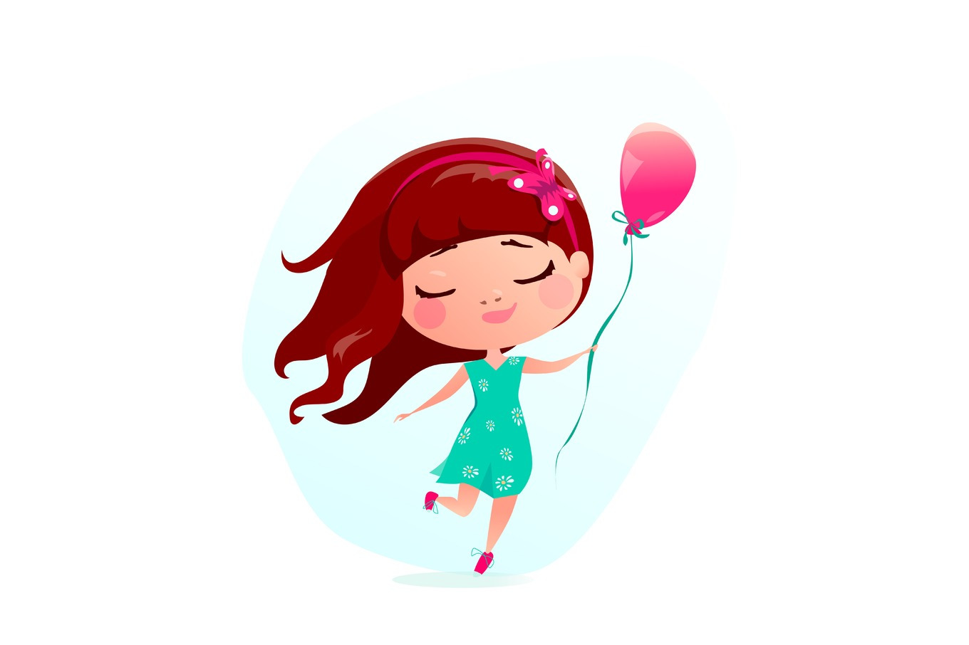 Vector illustration of happy little girl with pink balloon, a Person ...