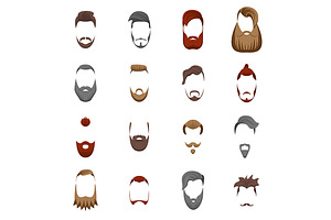 Cartoon Bearded Man Haircut Icon Set