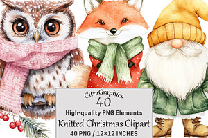 Knitted Christmas Watercolor Clipart, a Seasonal Illustration by CitraGraphics