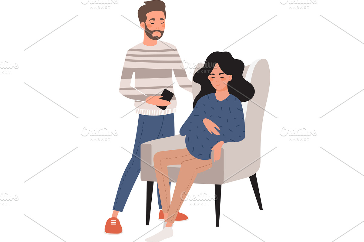 husband soothes pregnant wife vector, a Person Illustration by vectorpointstudio