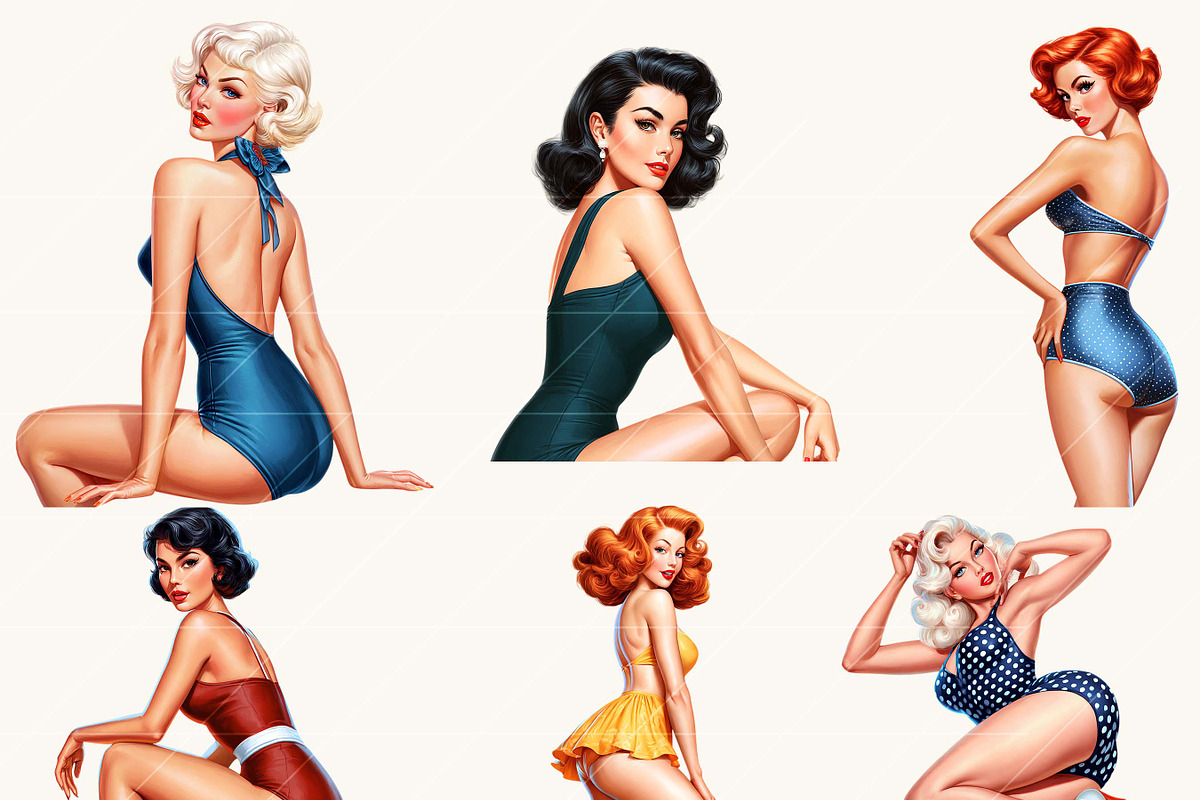 Retro Summer girl Clipart Bundle, a Person Illustration by BusyDaydesign (Photo 5 of 9)