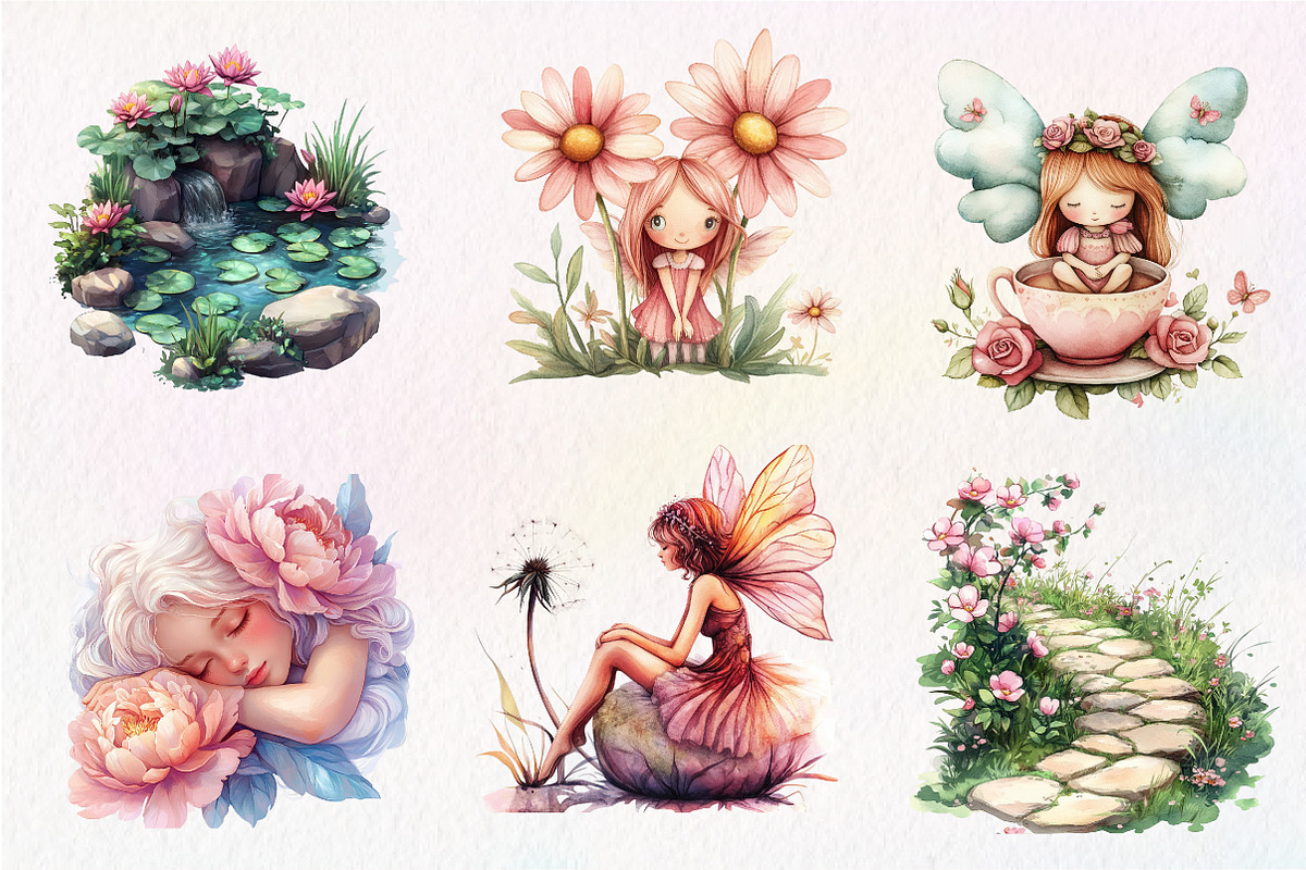 Watercolor Magical Garden Pink Fairi, an Illustration by CreationArt (Photo 3 of 9)